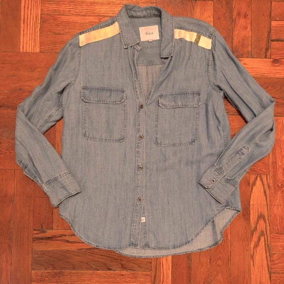 Rails Jimi medium wash Aztec epaulettes top - Picture 2 of 5